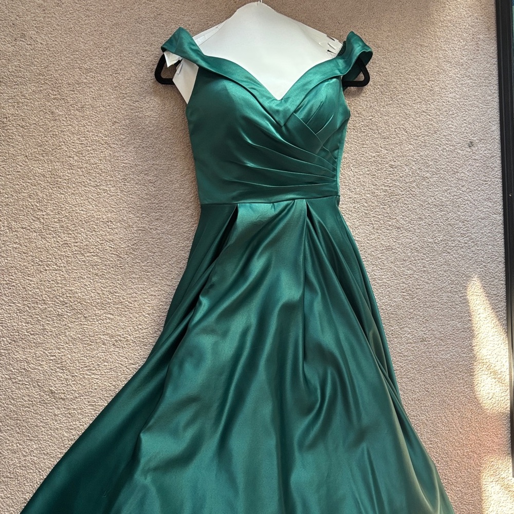 Jovani Hunter Green Off-Shoulder Prom Dress